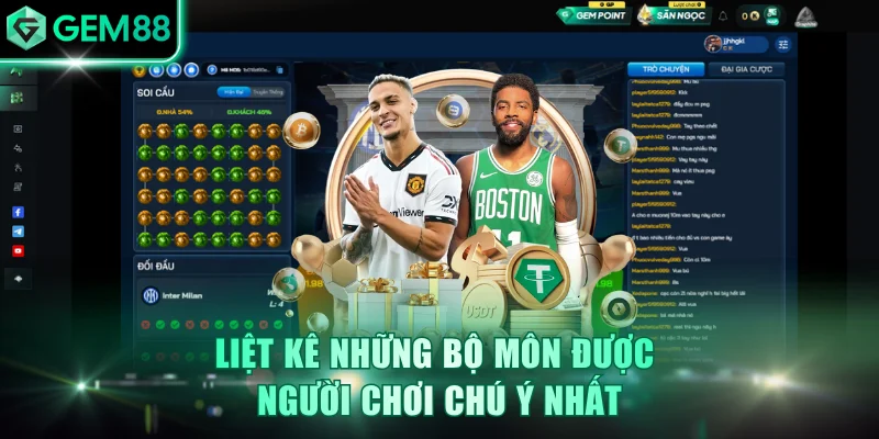 Liệt kê những bộ môn được người chơi chú ý nhất